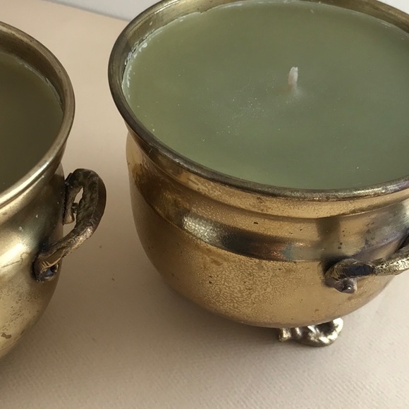 Brass Footed Handmade Candles with Handles India Vintage Centerpieces set of 2 - Picture 2 of 5